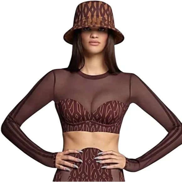 EUC Adidas x IVY PARK Wild Brown Monogrammed Mesh Crop Top (K-1) - Picture 5 of 15